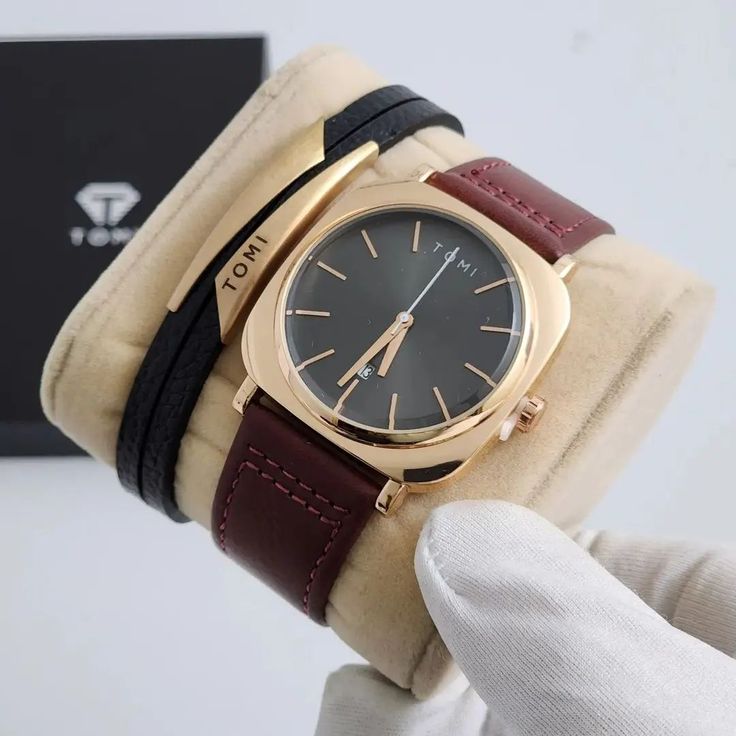 TOMI T-084 Men's Watch Quartz Date Leather Straps
